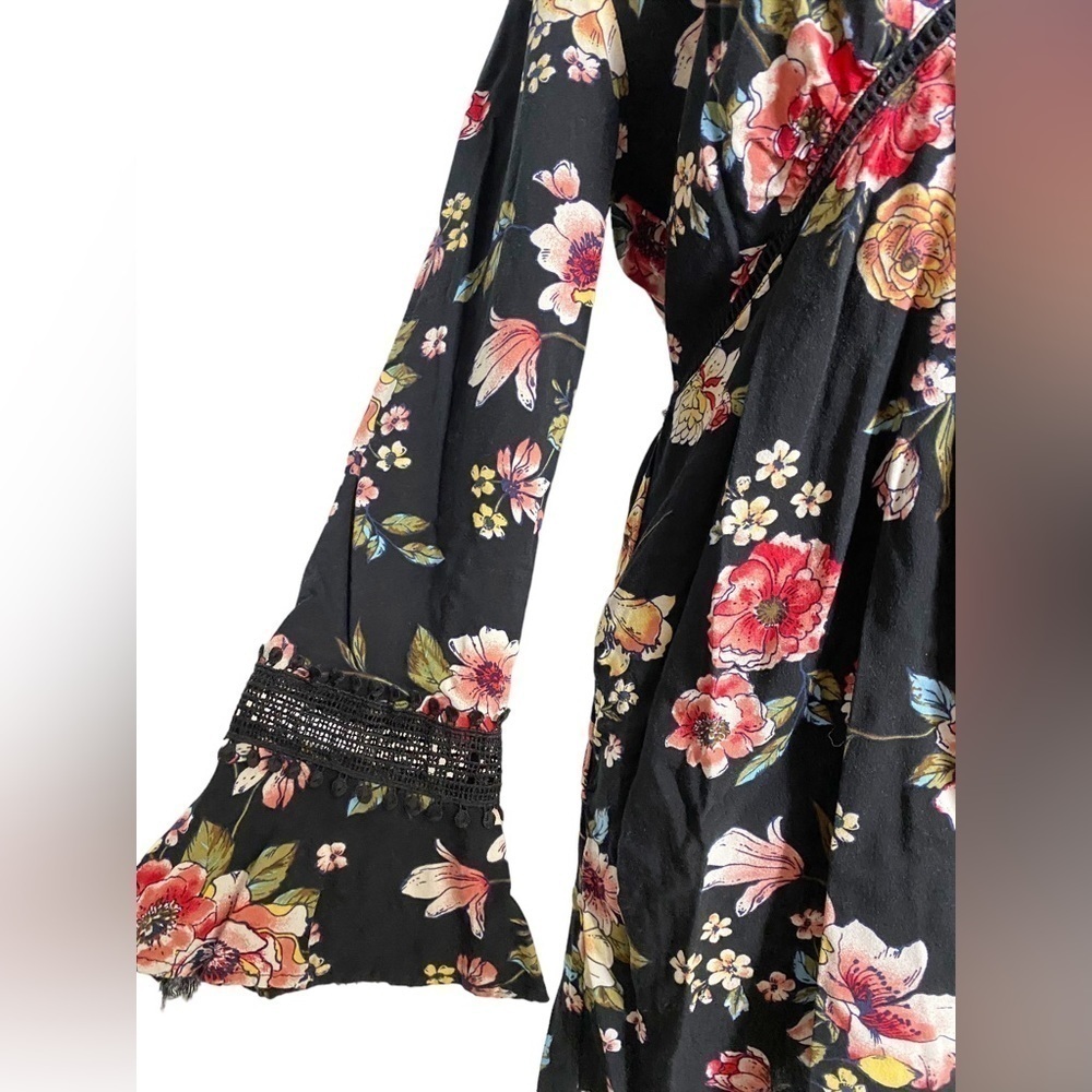 XHILARATION Black Floral Long Sleeve Mini Dress - Picture 5 of 16